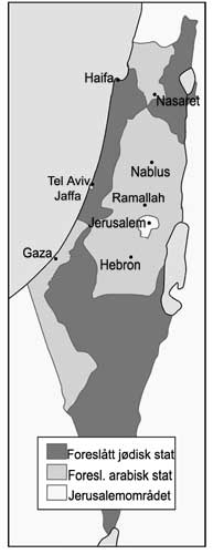 Israel/Palestina som foresl&aring;tt av FN i 1947 (kart)